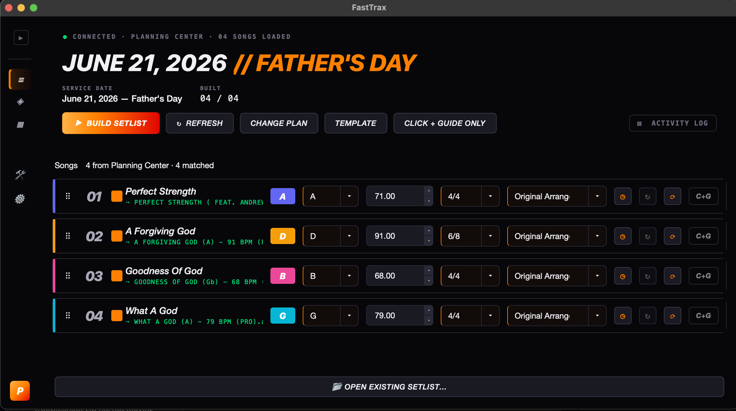 FastTrax app &mdash; setlist builder